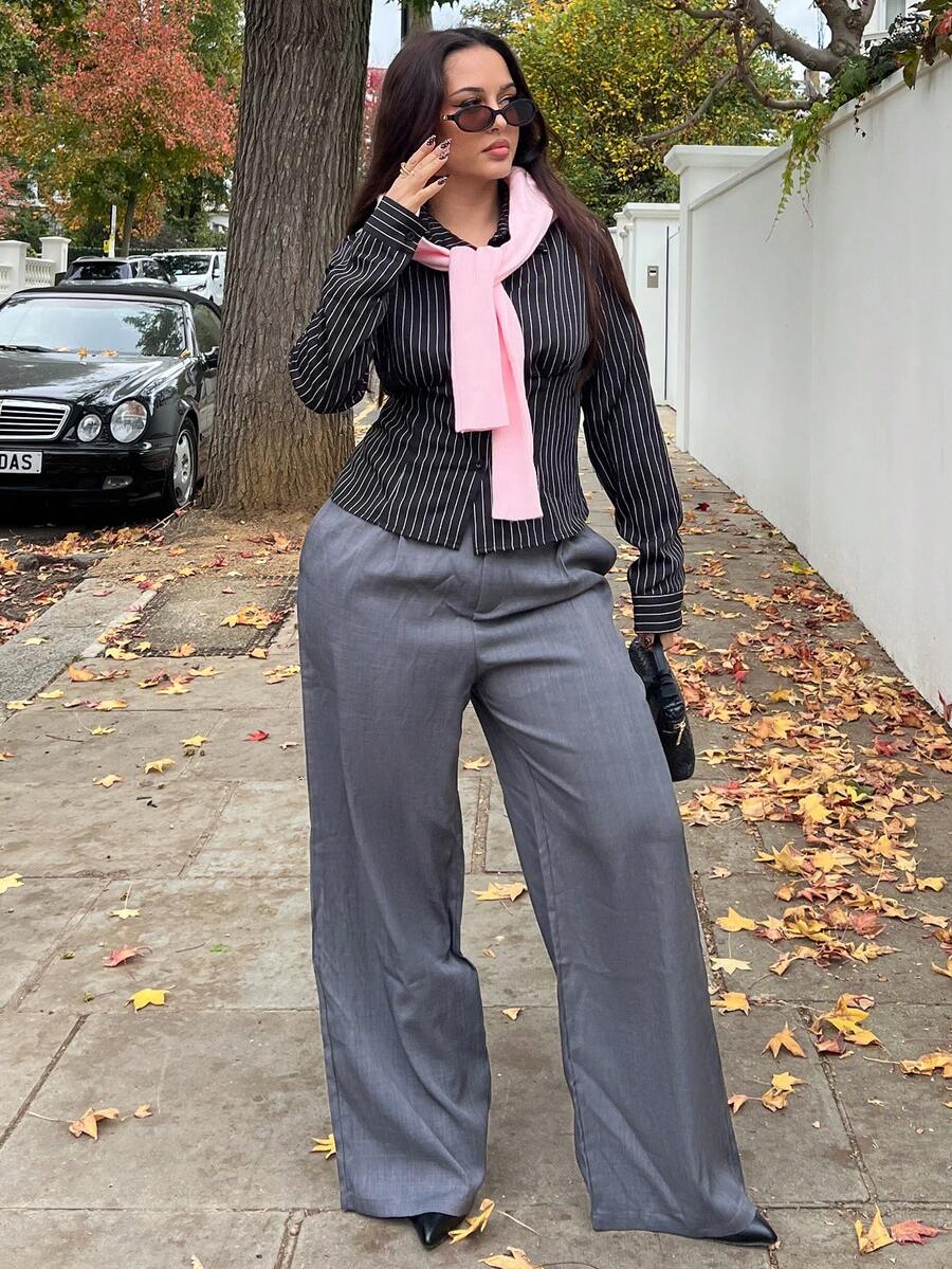 NegzBox Women's Dark Grey Woven Fabric Casual Long Pants With Zipper Detail - Dark Grey - View 1