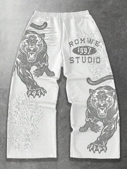 Street Life Pantaloni della tuta a gamba larga con stampa digitale leopardata da uomo