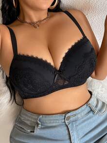 1 Áo ngực ren vá cỡ lớn có gọng nâng và hỗ trợ bên hông cho nữ - màu đen - Xem 8