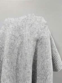 Franclia 女式纯色落肩长袖圆领毛衣，时尚秋季 - 灰色 - 查看 7