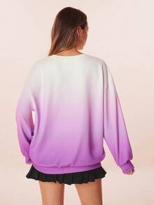 My Little Pony X SHEIN 女式休闲渐变色独角兽印花运动衫，秋季 - 紫色 - 查看 2
