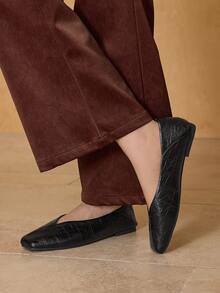 MOTF BAILARINAS VINTAGE, ZAPATOS CÓMODOS Y ELEGANTES DE PUNTA CUADRADA TIPO SLIP-ON PARA MUJERES, ADECUADOS PARA TODAS LAS ESTACIONES - Negro - Ver 3