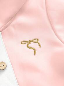 Souflis Souflis 1 pieza Vestido de punto casual con cuello y bloque de color bordado para niñas - Rosa - Ver 5
