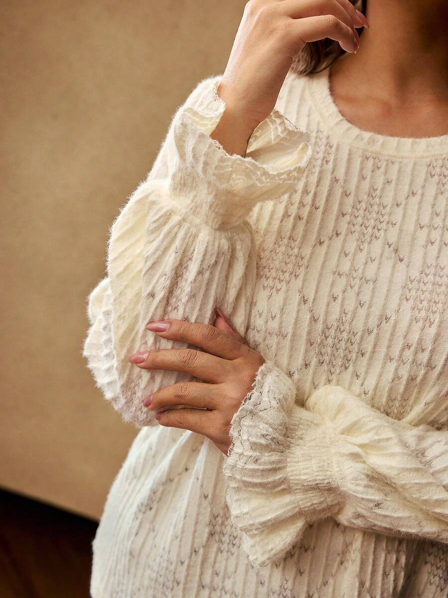 MOTF PREMIUM BLUSA CON VOLANTES TALLA GRANDE PARA OTOÑO E INVIERNO - Beis - Ver 2