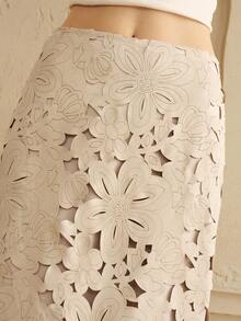 Arave Women's Faux Suede Laser Cutout Waist Fitted Slit Back Skirt, Fashionable Elegant Date Night Charming, Fall Clothes For Women, Autumn - Beige - View 5