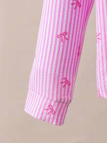 Camicia classica con fiocco, a righe, con stampa all-over e bottoni, adatta per ragazze adolescenti e giovani donne, ideale per uso quotidiano, abbinabile a jeans, gonne e canotte