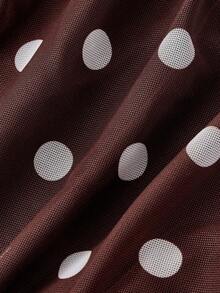 Skyraze Women's Retro Romantic Vintage Elegant Brown And White Polka Dot Summer Mesh Dress Asymmetrical Collar Draped Ruched Waist Party Garden Party Vacation - Brown - View 9