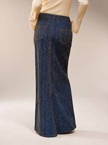 Avantive Women's Women Autumn Winter Fashion Slant Pocket Fish Tail Hem Denim Skirt Casual For Women Thanksgiving For Women Christmas Cozy Fall For Women Thanksgiving For Women Elegant - Dark Wash - View 2