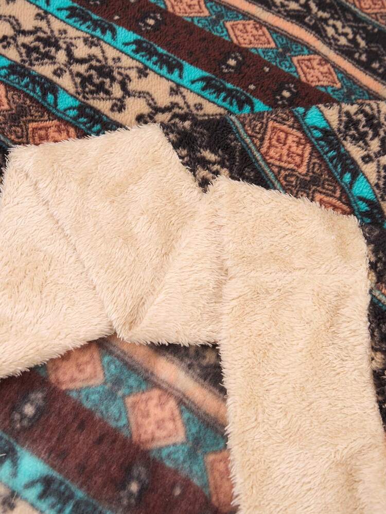 プラスサイズ レディース ビンテージ フーデッド ロングスリーブ ミニ前 ロング後ろ ドレス、ファジー プリント、秋冬