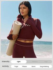 GLOWMODE FeatherFit™ Chill Glow Weicher, dehnbarer, schweißableitender Hoodie mit Kontrastnaht, Daumenöffnungen und Reißverschluss in Taillenlänge, geeignet für Herbst, Winter, Yoga, Pilates, Studio und Alltagsmode