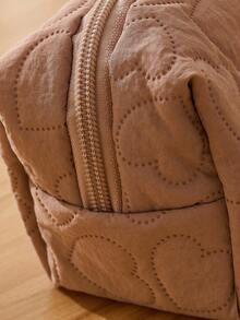 1/2/3 件新款牛津布化妆包高价值大容量便携方便旅行洗漱收纳包，带心形图案的化妆品收纳手提包 - 藕粉色 - 查看 8