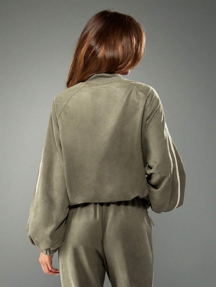 MISSGUIDED Jaqueta Bomber de Camurça Feminina, Casual, com Zíper, Manga Longa, Casaco de Outono e Inverno, Moda, Jaqueta Cropped com Bolsos Laterais