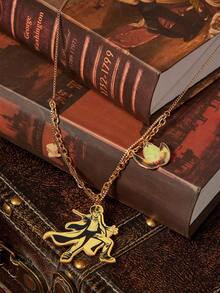 HARRY POTTER X SHEIN 1pc Women's Fashionable Figure Graphic Casual Necklace - Gold - View 3