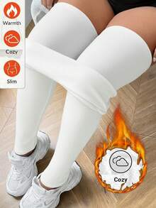 SHEIN EZwear Leggings negros de talla grande con forro térmico grueso para el invierno - Blanco - Ver 1