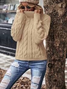 EMERY ROSE Women's Solid Color Minimalist Everyday Turtleneck Long Sleeve Sweater - Apricot - View 6