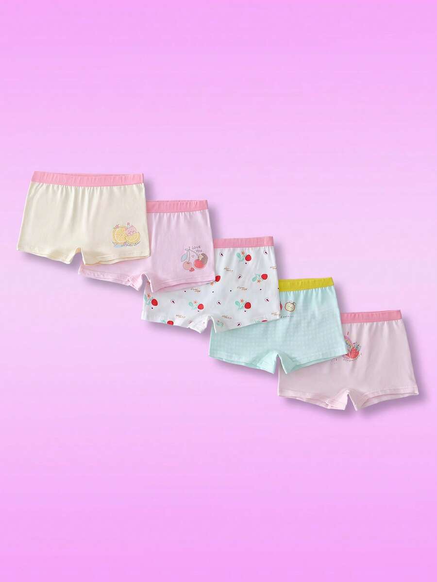 5条装 女童可爱草莓水果印花清新迷人柔软亲肤内裤 - 彩色 - 查看 1