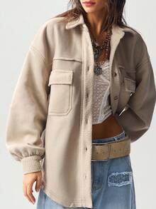 Bohemela Women's Casual Solid Color Knitted Long Sleeve Loose Shirt, Autumn/Winter - Grey - View 6