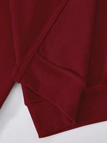 SHEIN Sparklyn 3pcs/Set Teen GirlCasual Outfit, Including Hooded Zip-Up Sweatshirt With Horse Print, White Tank Top, And Elastic Waist Straight Leg Pants, Autumn - Burgundy - View 5