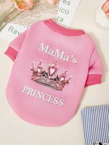 PETSIN 1 Pet Casual Mom Princess Crown Print Pink Dog/Cat Pullover Sweatshirt