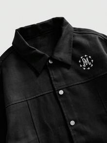 ROMWE MEN Street Life Men's Flame Pattern Long Sleeve Single-Breasted Casual Loose Jacket - Black - View 3