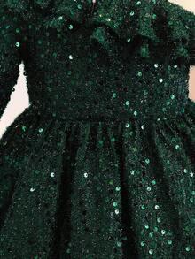 Vestido verde con lentejuelas de Navidad para niñas, vestido formal de fiesta de un hombro para niñas - Verde - Ver 5