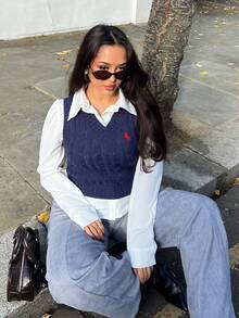 NegzBox Women Navy Casual Sweater Vest In Fall/Winter - Navy Blue - View 1