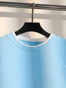 青少年男孩两件套休闲长袖套装 - 淺藍色 - 查看 4