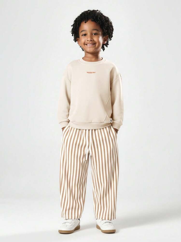 Crew Neck Sweatshirt With Striped Pants Co Ord