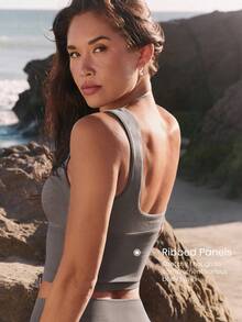 GLOWMODE Good To Go Soft Ribbed Removable Cups Dual Texture Active Tank Autumn Winter Yoga Pilates Studio Daily Casual Wear - Volcanic Gray - View 4