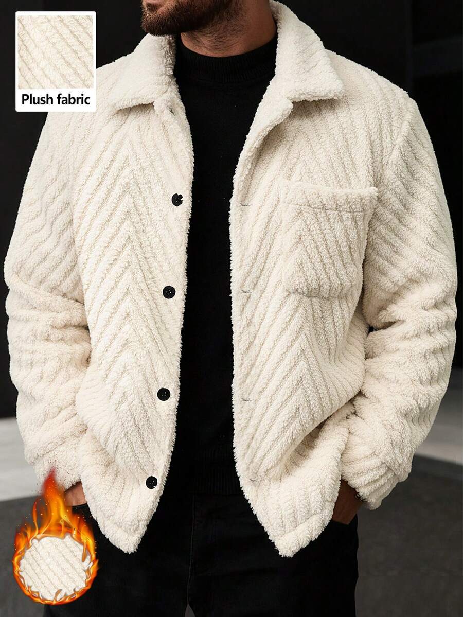 Manfinity Homme Men's White Coral Fleece Windbreaker Jacket , Fall/Winter