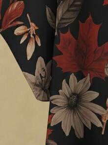 SHEIN 大码女式植物印花宽松上衣和阔腿裤两件套 - 黑色 - 查看 7