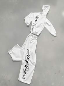 Manfinity EMRG Men's Casual Letter Print Hoodie And Sweatpants Set, Autumn/Winter