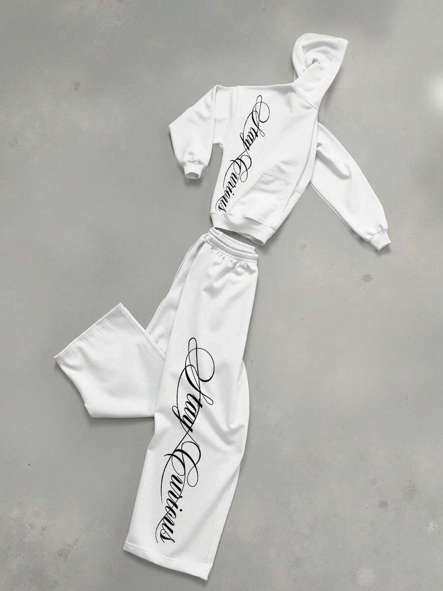Manfinity EMRG Men's Casual Letter Print Hoodie And Sweatpants Set, Autumn/Winter