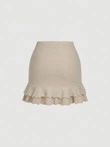 SHEIN MOD Women's Elegant Glitter Ruffle Hem Camisole & Mini Skirt 2 Pieces Set, Summer, , Dress, , Clothes, New Year Clothes, Party 2 Pieces Set, Wedding Guest Party Dress, Beach Outfits For Women, Chic Evening 2 Pieces Set, Sparkle Outfit, Sequin, Shiny Set, Going Out Outfit, Elegant Women's Set, Beach Fashion, Wedding Party Dress - Apricot - View 9