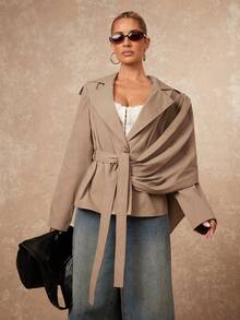 Lumalex 秋冬季女士翻领收腰长袖常规外套,宽松外套,罩衫,短款外套,宽松衬衫,纽扣外套,奢华舞会聚会派对宴会,低调奢华,闪耀节日派对,锐舞音乐节郊游度假,户外休闲,层次丰富,婚礼季宴会,宰牲节,新年时尚秋季新款女士晚宴之夜精致户外保暖必备冬季旅行装备,棕色外套,女士短款皮夹克,女士皮衣套装,棕色皮上衣,女士西部服装 - 卡其色 - 查看 9