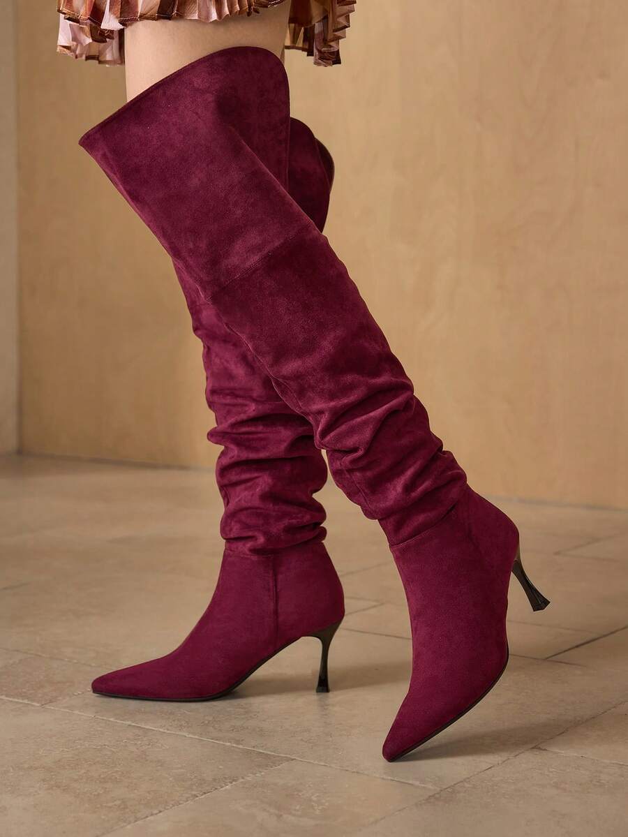 MOTF WOMEN'S FASHIONABLE POINTED TOE SLIM HIGH HEEL OVER-THE-KNEE BOOTS