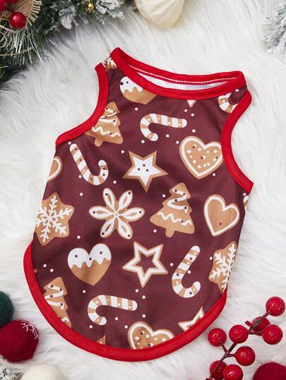 PETSIN 1pc Christmas Love Cane Snowflake Printed Tank Top Christmas Skin Friendly Breathable Pet Clothes