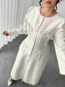 SHEIN Elenzya Elegant Plus Size Dress With Bowknot Decor, High-End New Design - Apricot - View 6