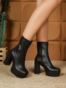 Botas de licra al tobillo de una plataforma - Negro - Ver 2