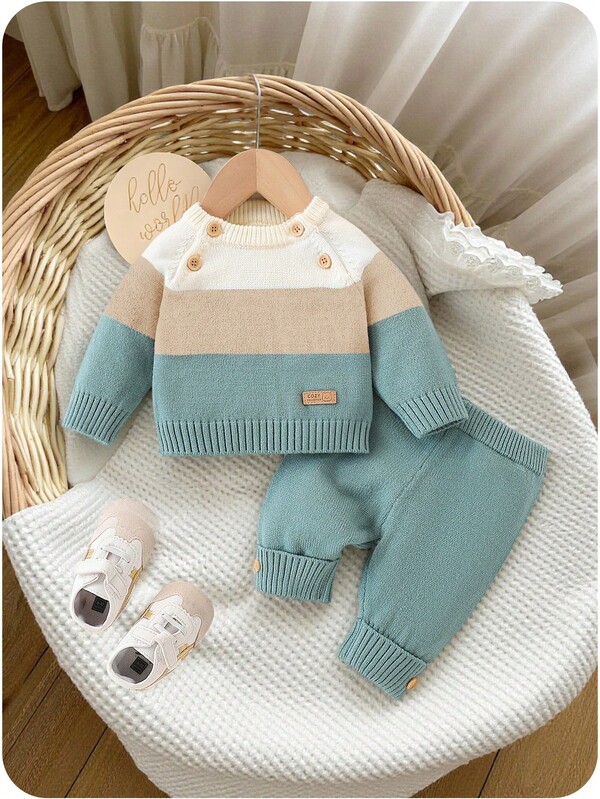 SHEIN Vintaside Kids طقم بلوفر وبنطلون ملون للأطفال الصبيان، خريف/شتاء