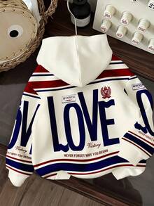 Slaydiva Sudadera casual de estilo callejero con estampado de amor en azul marino y burdeos, adecuada para salidas de otoño/invierno - Multicolor - Ver 2