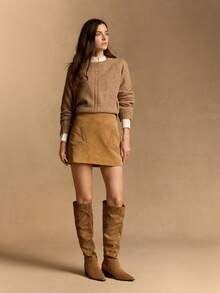 Rosivie 女士尖头褶皱粗跟过膝靴，时尚日常穿着 - 駝色 - 查看 4