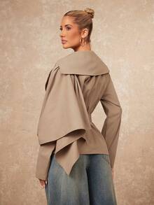 Lumalex 秋冬季女士翻领收腰长袖常规外套,宽松外套,罩衫,短款外套,宽松衬衫,纽扣外套,奢华舞会聚会派对宴会,低调奢华,闪耀节日派对,锐舞音乐节郊游度假,户外休闲,层次丰富,婚礼季宴会,宰牲节,新年时尚秋季新款女士晚宴之夜精致户外保暖必备冬季旅行装备,棕色外套,女士短款皮夹克,女士皮衣套装,棕色皮上衣,女士西部服装 - 卡其色 - 查看 3