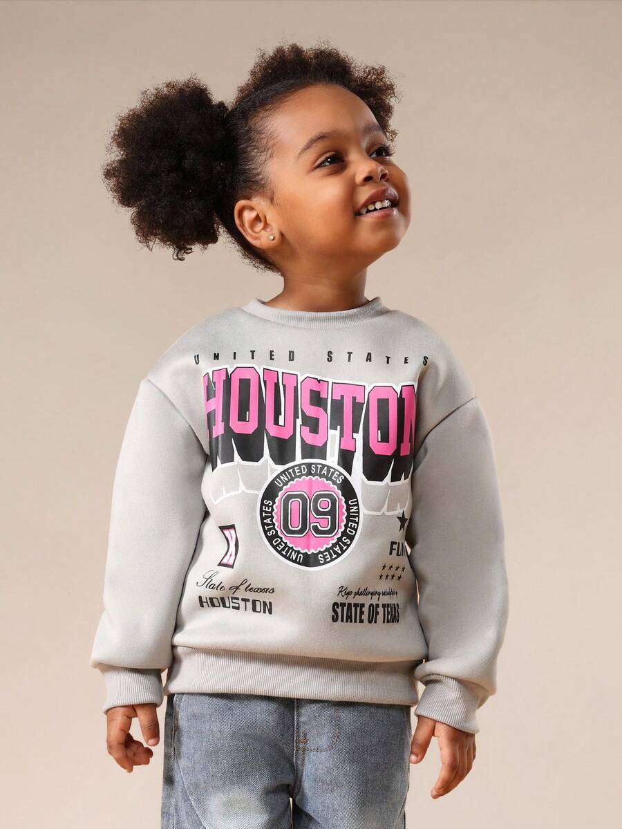 SUMWON Houston Vereinigte Staaten bedruckter Pullover für Kinder mit Rundhalsausschnitt, Langarm, lässiger Pullover - Grau - Übersicht 1