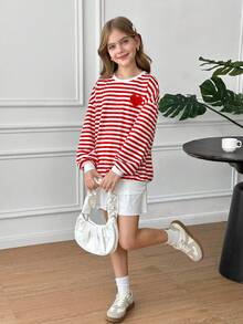 SHEIN طقم بأكمام طويلة وياقة طاقم للفتيات المراهقات الكاجوال