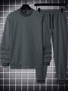 Manfinity Homme Bộ 2 món áo thun cổ tròn tay dài in họa tiết đơn giản dành cho nam - Xám - Xem 3