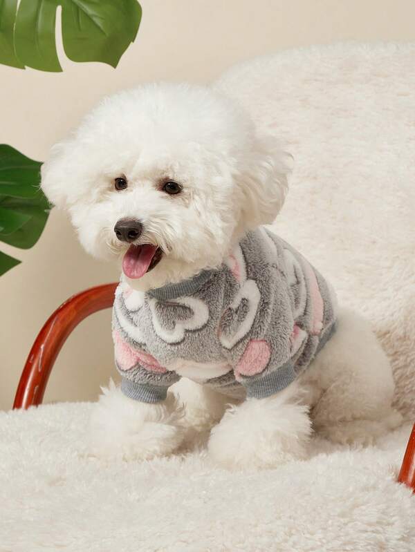 PETSIN 1 pieza Sudadera con capucha redonda cómoda y elástica de felpa con estampado de amor de moda gris para mascotas, perros y gatos