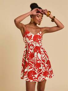 Travachic Váy mini họa tiết dệt dây mảnh dành cho nữ - trái cam - Xem 6