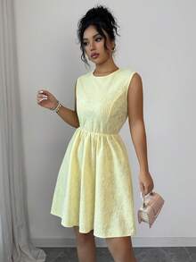 Rafferiza Váy midi jacquard họa tiết Raffinéa, lãng mạn và thanh lịch cho buổi tụ họp chị em, hẹn hò cặp đôi, trang phục trà chiều cao cấp - Màu vàng - Xem 6