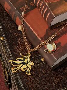 HARRY POTTER X SHEIN 1pc Women's Fashionable Figure Graphic Casual Necklace - Gold - View 4